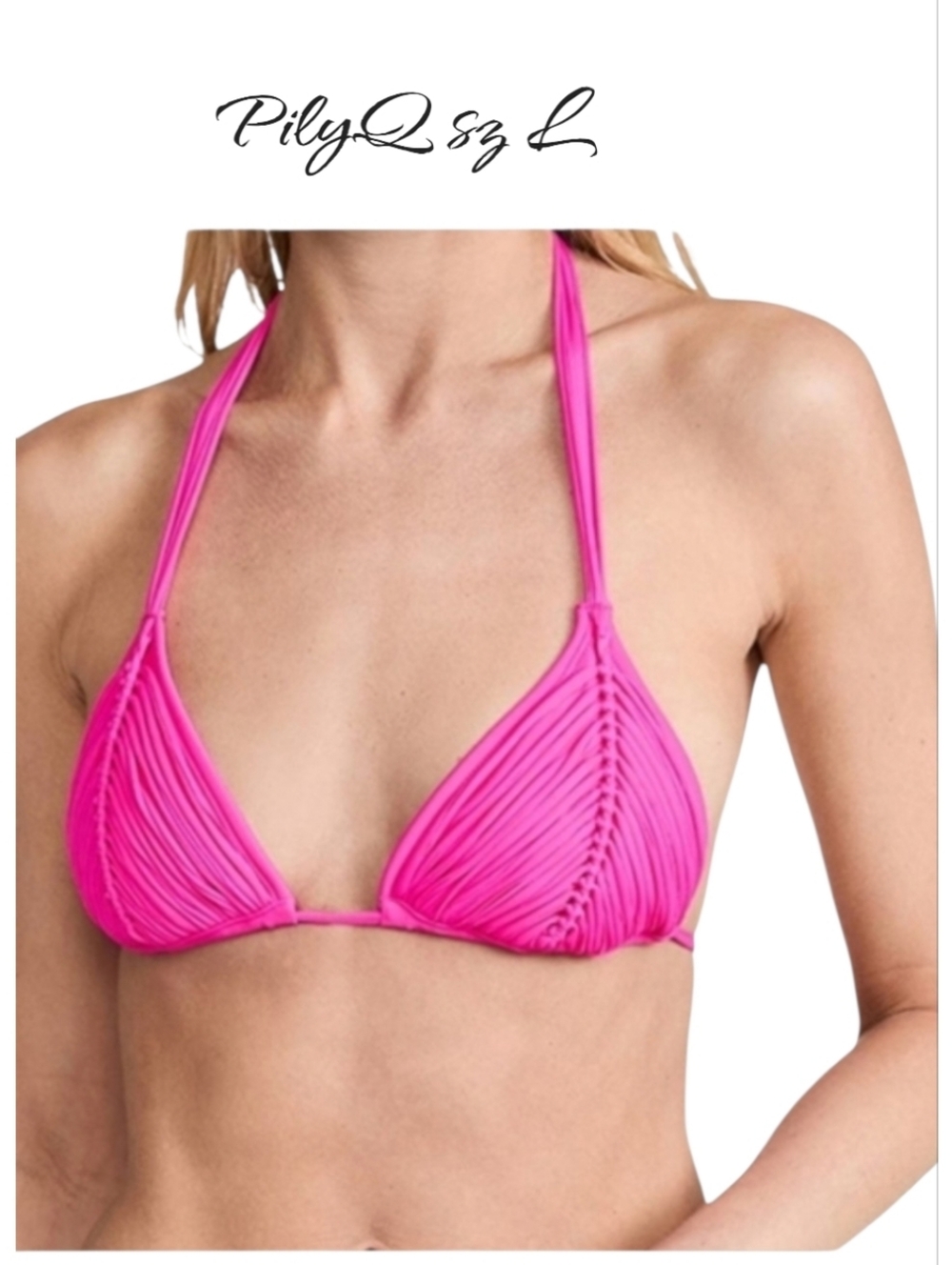 NWT PQ Swim Isla Macrame Triangle Bikini Top Pink sz L